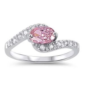 Pink and Clear CZ Sterling Silver Ring